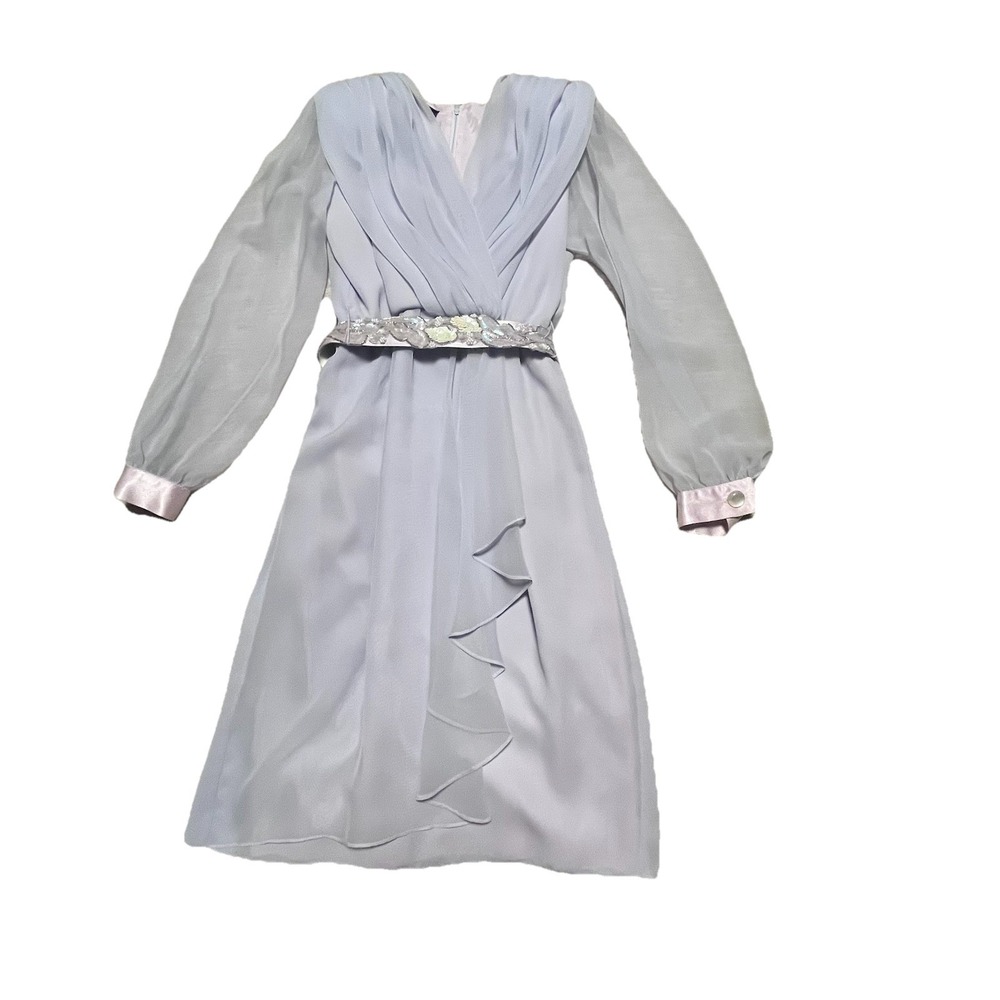 Ursula of Switzerland Petite Women's Dress‎ Size 4P Lavender Sheer Long Sleeve